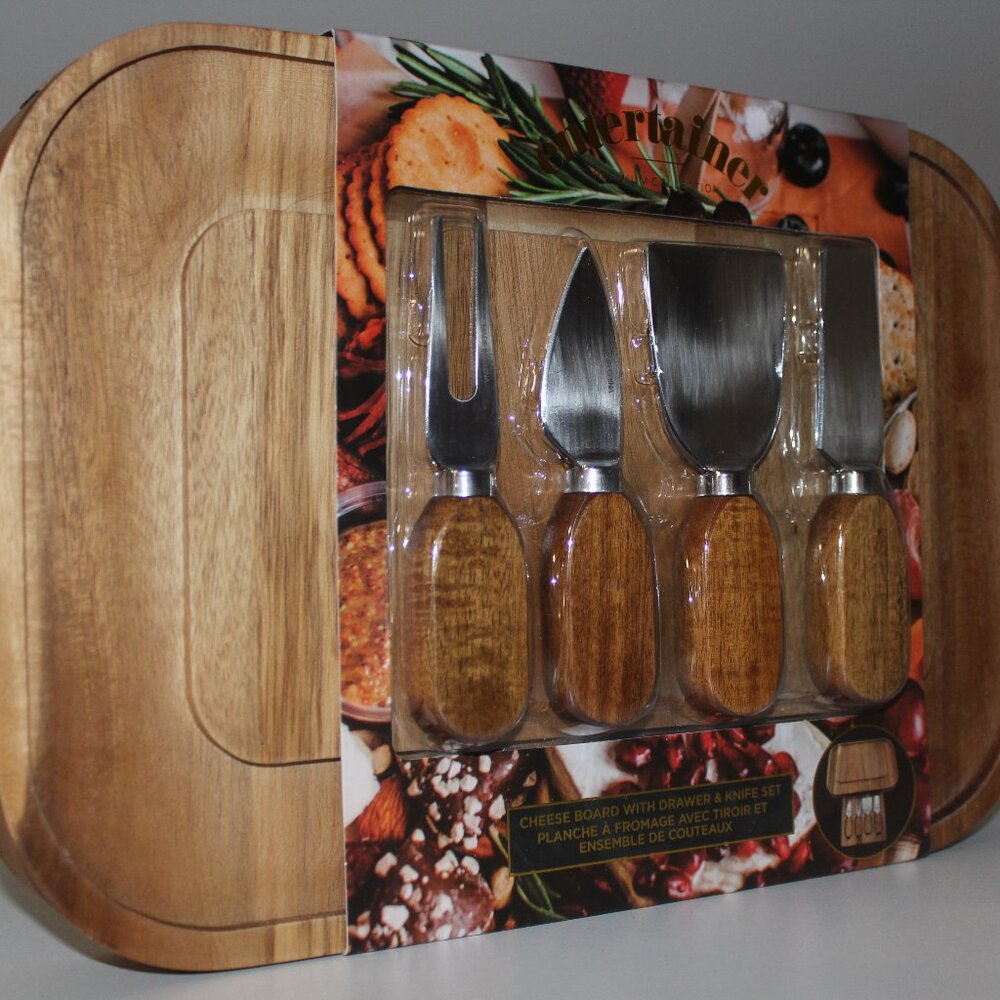 Entertainer Natural Elements Cheese Board with Drawer & Knife Set Premium New